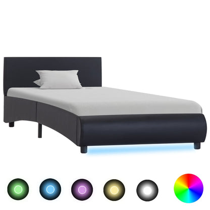 Rám Postele S Led Světlem Černý Umělá Kůže 90 X 200 Cm