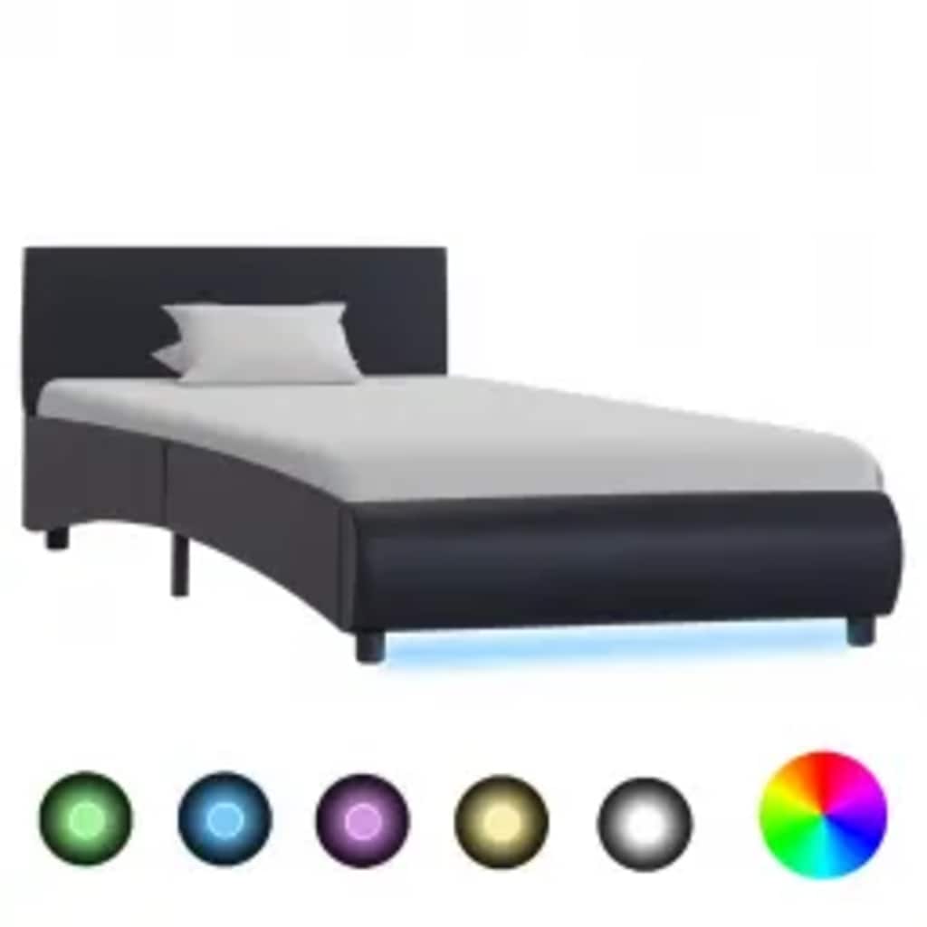 Rám Postele S Led Světlem Černý Umělá Kůže 100 X 200 Cm