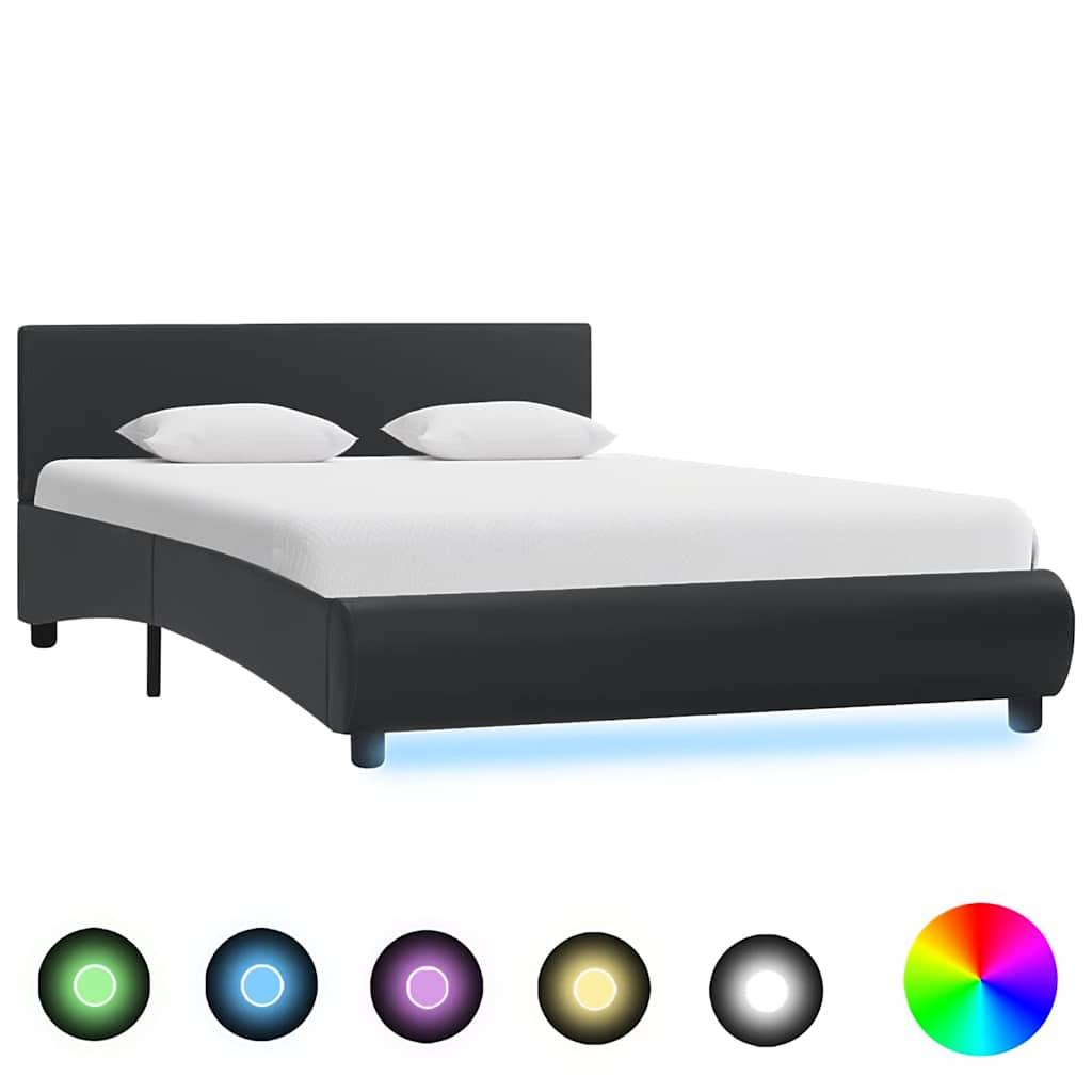 Rám Postele S Led Světlem Černý Umělá Kůže 120 X 200 Cm
