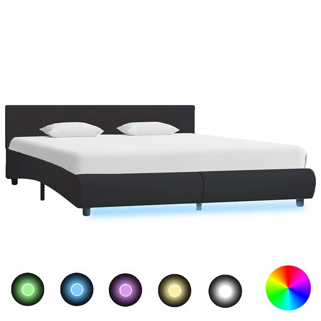 Rám Postele S Led Světlem Černý Umělá Kůže 160 X 200 Cm