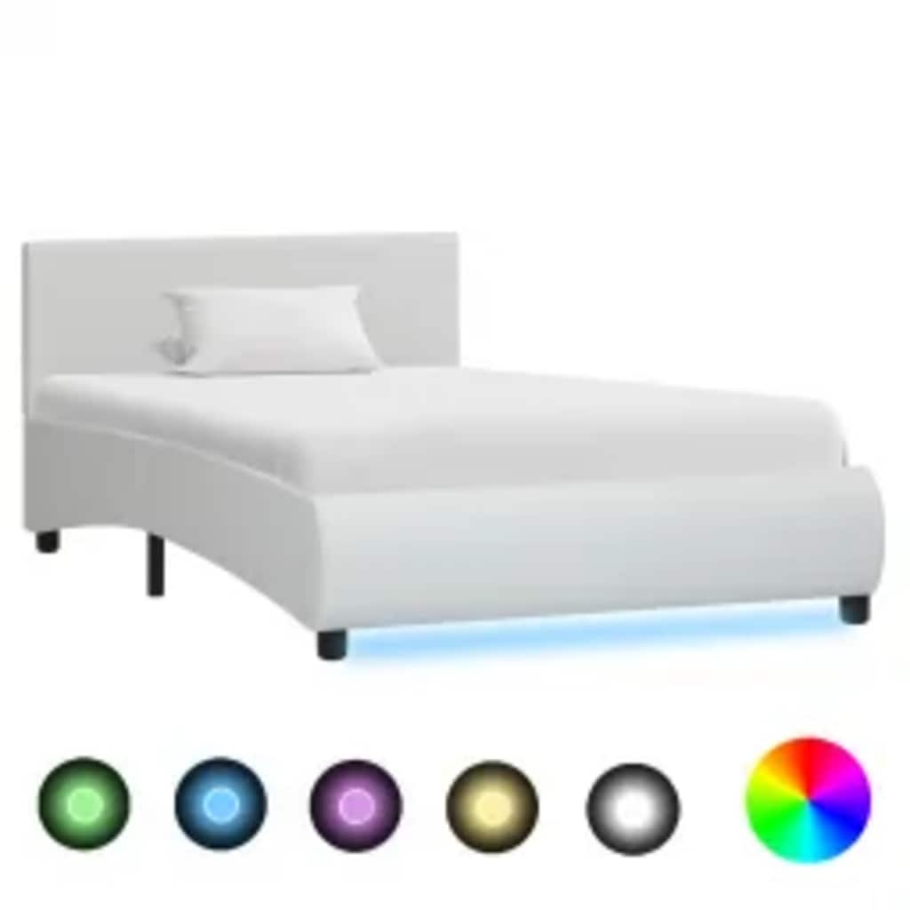 Rám Postele S Led Světlem Bílý Umělá Kůže 100 X 200 Cm
