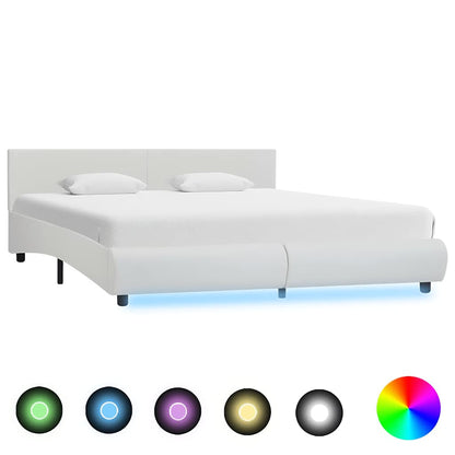 Rám Postele S Led Světlem Bílý Umělá Kůže 160 X 200 Cm