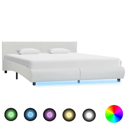 Rám Postele S Led Světlem Bílý Umělá Kůže 180 X 200 Cm
