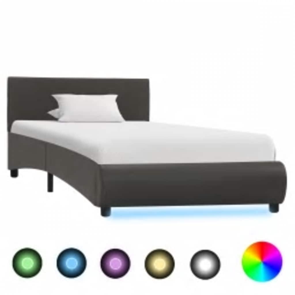 Rám Postele S Led Světlem Šedý Umělá Kůže 100 X 200 Cm