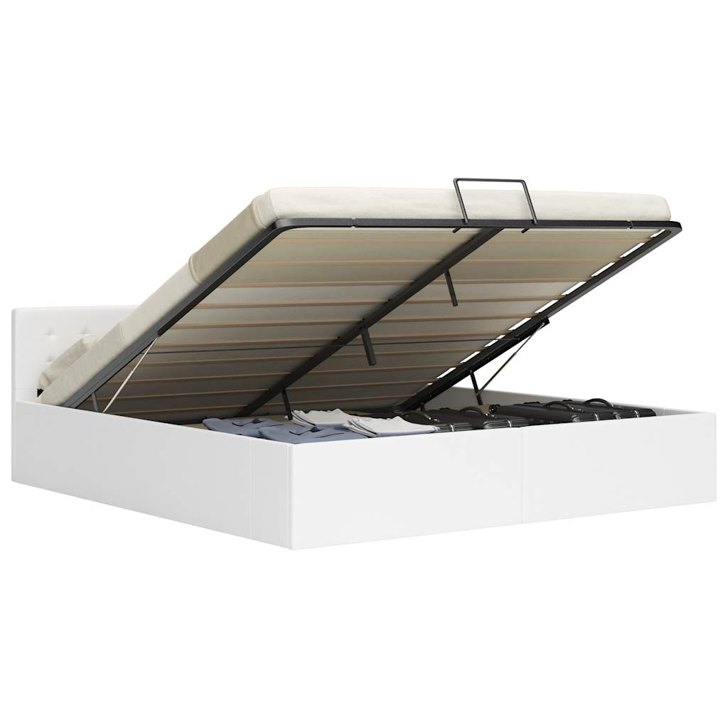 Rám Postele Zvedací Úložný Prostor Bílý Umělá Kůže