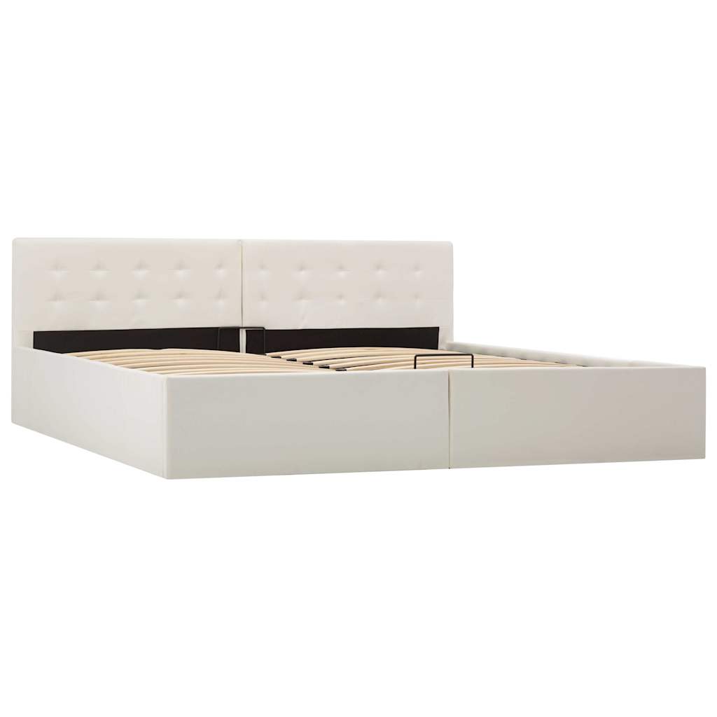 Rám Postele Zvedací Úložný Prostor Bílý Umělá Kůže