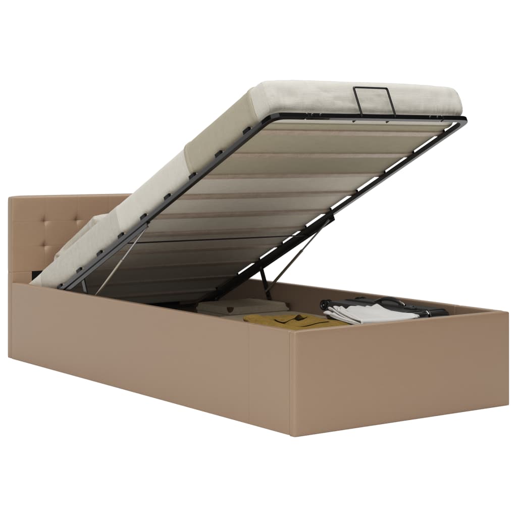 Rám Postele Zvedací Úložný Prostor Bílý Umělá Kůže