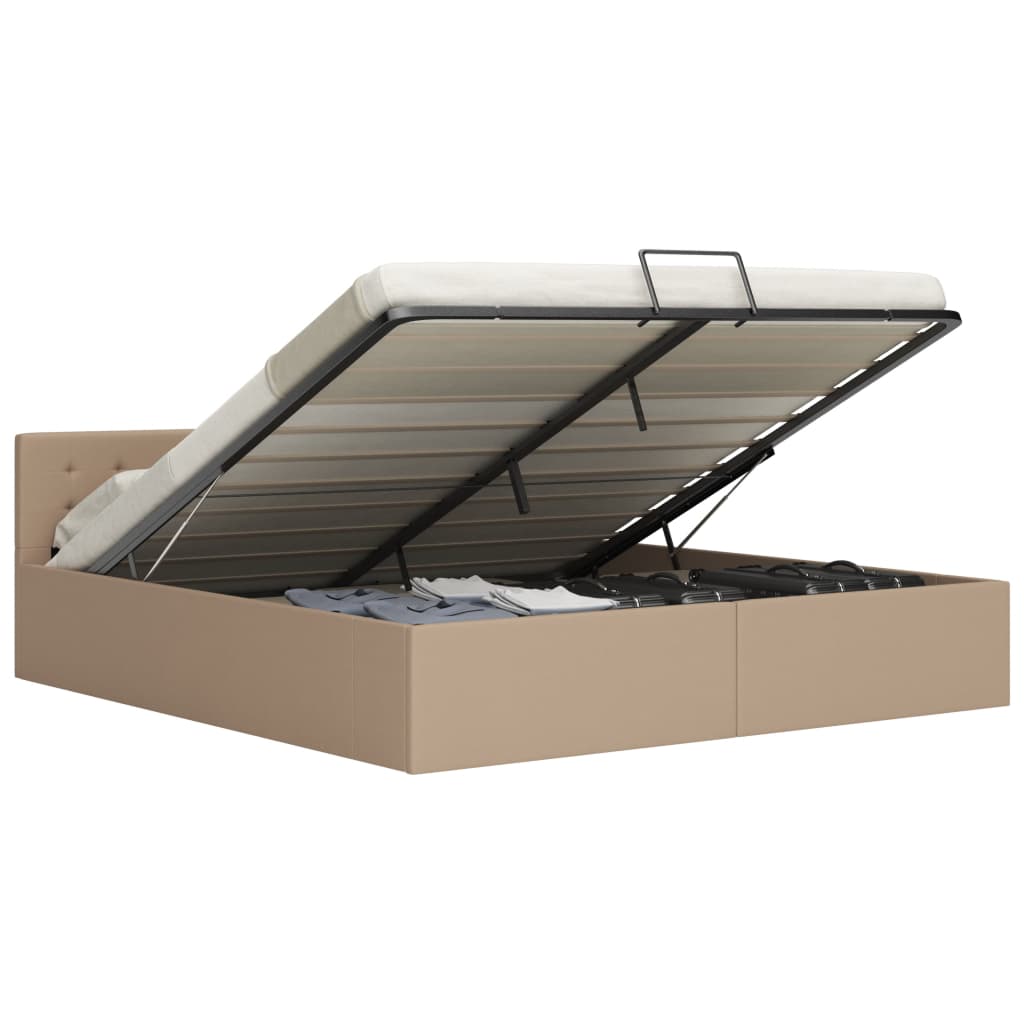 Rám Postele Zvedací Úložný Prostor Bílý Umělá Kůže