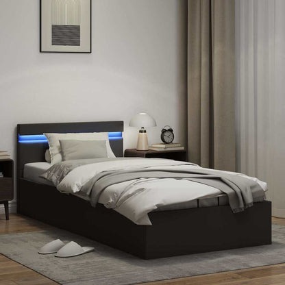 Rám Postele Led S Úložným Prostorem Černý Umělá Kůže 90X200 Cm