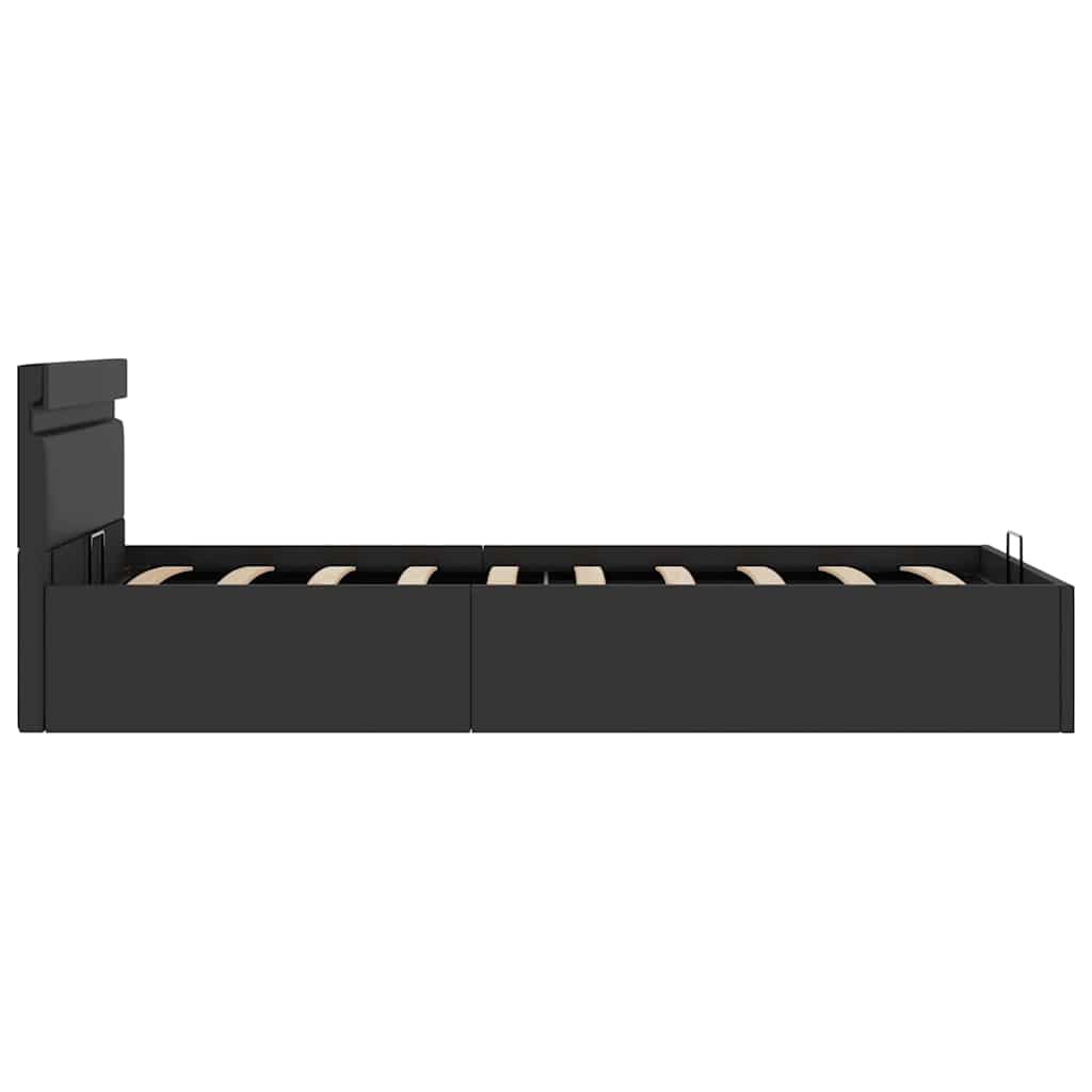 Rám Postele Led S Úložným Prostorem Černý Umělá Kůže 90X200 Cm