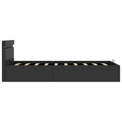 Rám Postele Led S Úložným Prostorem Černý Umělá Kůže 90X200 Cm