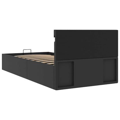 Rám Postele Led S Úložným Prostorem Černý Umělá Kůže 90X200 Cm