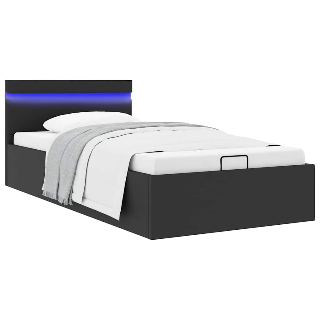 Rám Postele Led S Úložným Prostorem Černý Umělá Kůže 90X200 Cm