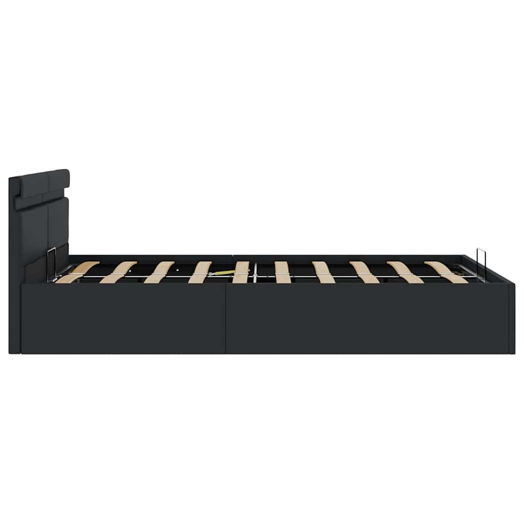 Rám Postele Led S Úložným Prostorem Černý Umělá Kůže 140X200 Cm