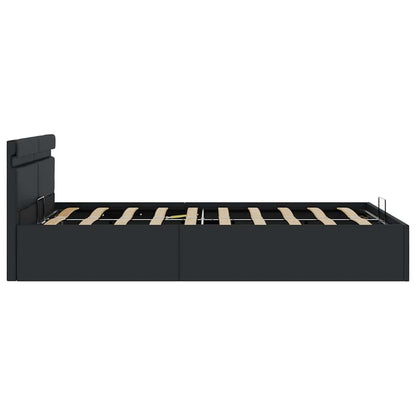 Rám Postele Led S Úložným Prostorem Černý Umělá Kůže 140X200 Cm