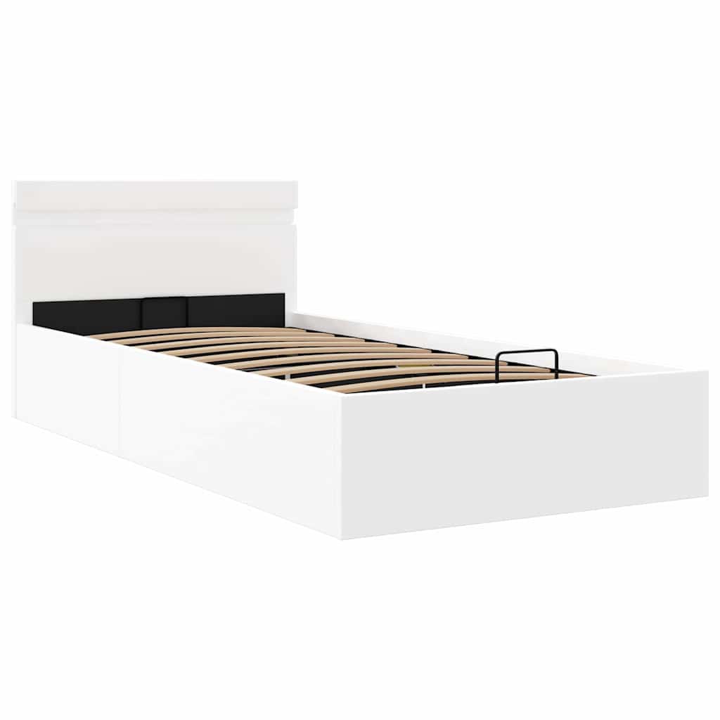 Rám Postele Led S Úložným Prostorem Bílý Umělá Kůže 90 X 200 Cm