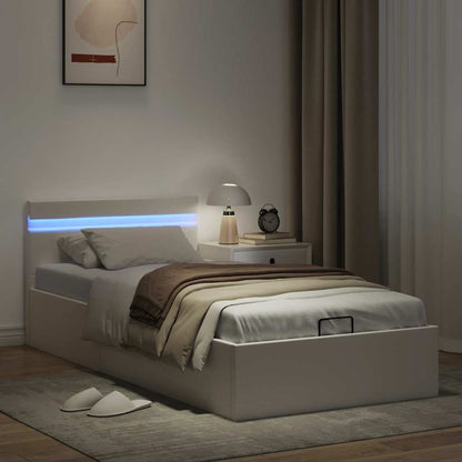 Rám Postele Led S Úložným Prostorem Bílý Umělá Kůže 90 X 200 Cm