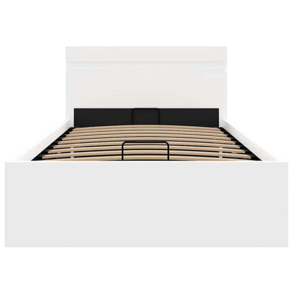 Rám Postele Led S Úložným Prostorem Bílý Umělá Kůže 90 X 200 Cm