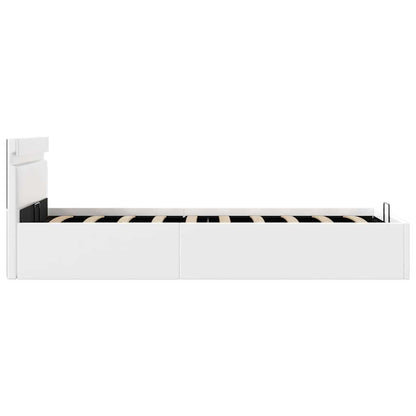 Rám Postele Led S Úložným Prostorem Bílý Umělá Kůže 90 X 200 Cm