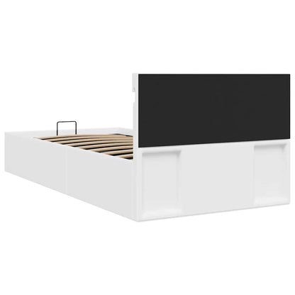 Rám Postele Led S Úložným Prostorem Bílý Umělá Kůže 90 X 200 Cm