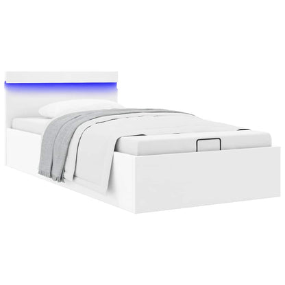 Rám Postele Led S Úložným Prostorem Bílý Umělá Kůže 90 X 200 Cm
