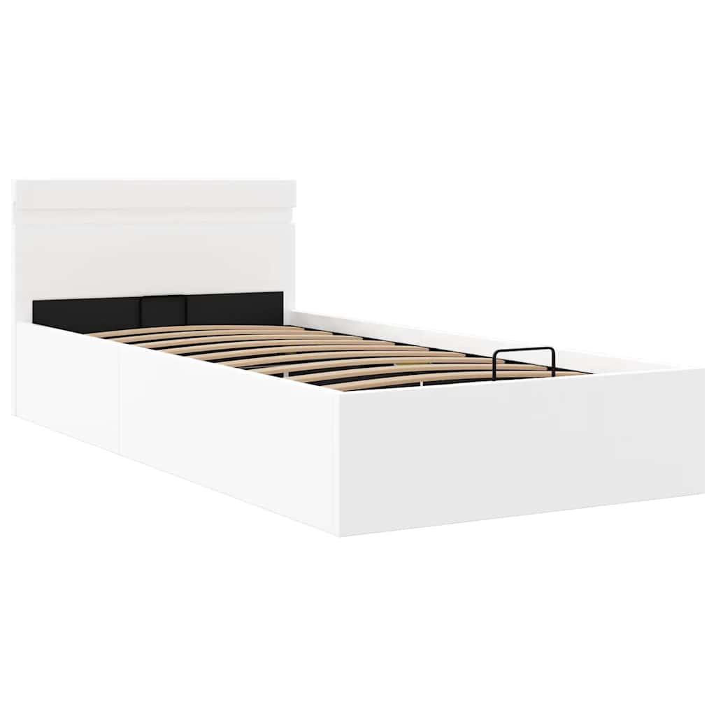 Rám Postele Led S Úložným Prostorem Bílý Umělá Kůže 100X200 Cm