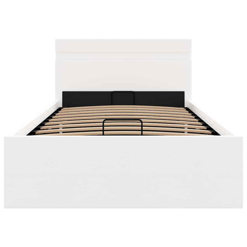 Rám Postele Led S Úložným Prostorem Bílý Umělá Kůže 100X200 Cm
