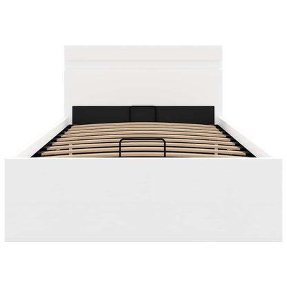 Rám Postele Led S Úložným Prostorem Bílý Umělá Kůže 100X200 Cm
