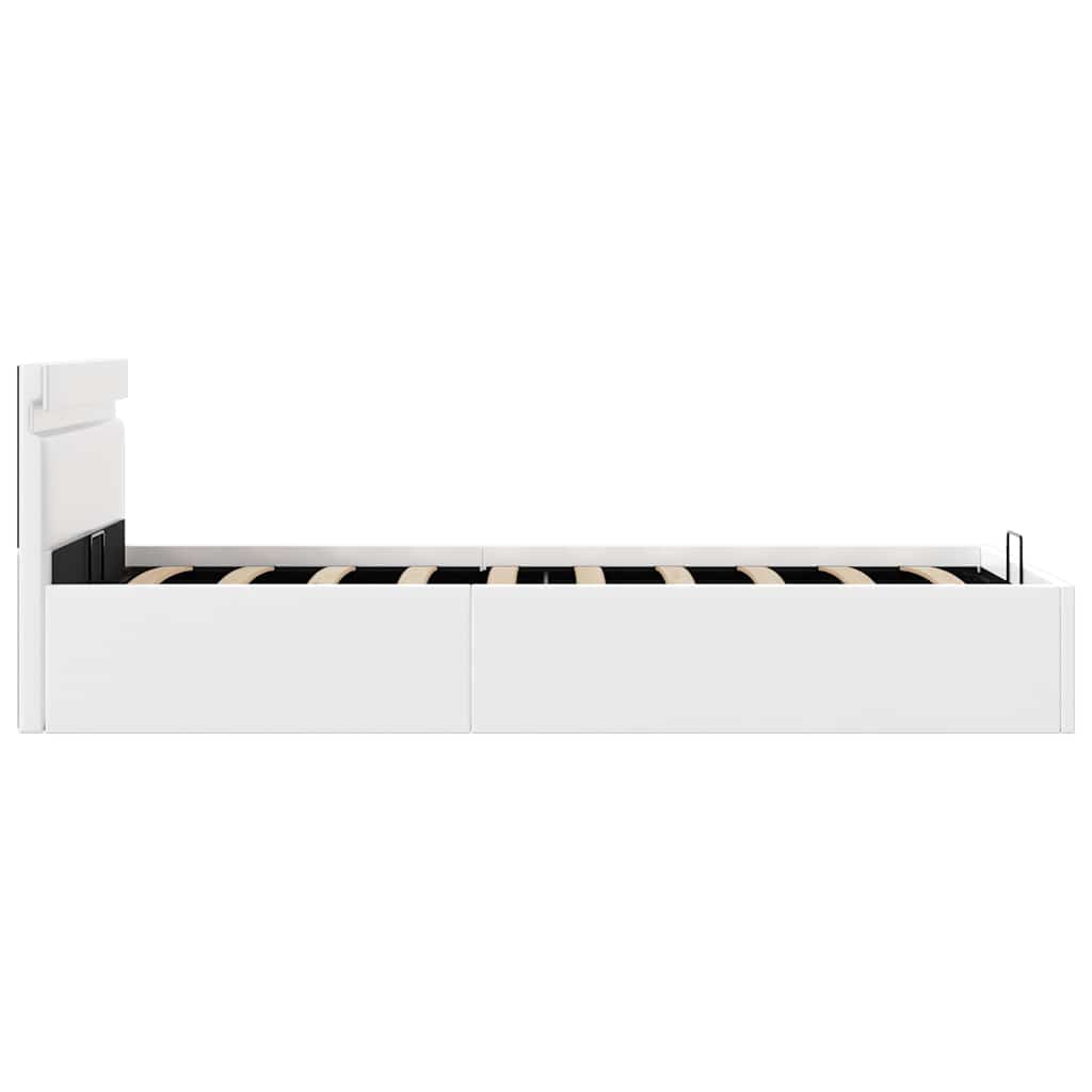 Rám Postele Led S Úložným Prostorem Bílý Umělá Kůže 100X200 Cm