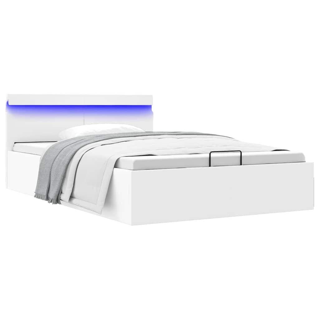 Rám Postele Led S Úložným Prostorem Bílý Umělá Kůže 120X200 Cm