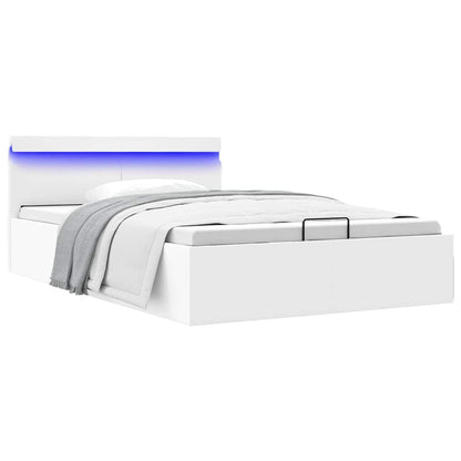 Rám Postele Led S Úložným Prostorem Bílý Umělá Kůže 120X200 Cm