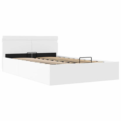 Rám Postele Led S Úložným Prostorem Bílý Umělá Kůže 140X200 Cm