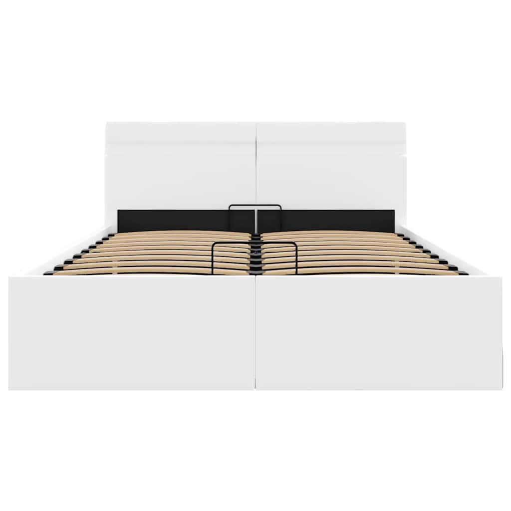 Rám Postele Led S Úložným Prostorem Bílý Umělá Kůže 140X200 Cm