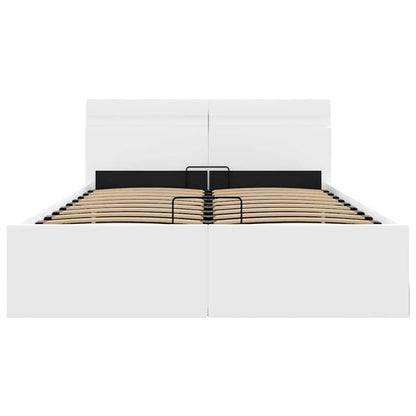 Rám Postele Led S Úložným Prostorem Bílý Umělá Kůže 140X200 Cm