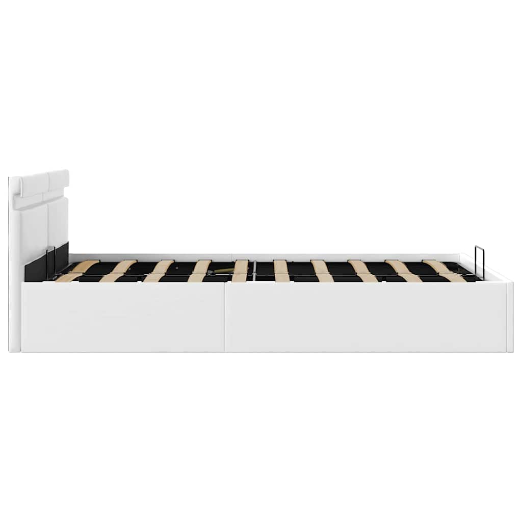 Rám Postele Led S Úložným Prostorem Bílý Umělá Kůže 140X200 Cm
