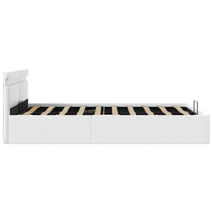 Rám Postele Led S Úložným Prostorem Bílý Umělá Kůže 140X200 Cm