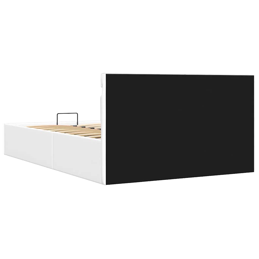 Rám Postele Led S Úložným Prostorem Bílý Umělá Kůže 140X200 Cm