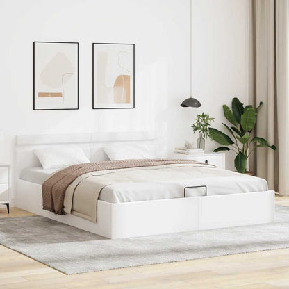 Rám Postele Led S Úložným Prostorem Bílý Umělá Kůže 160X200 Cm
