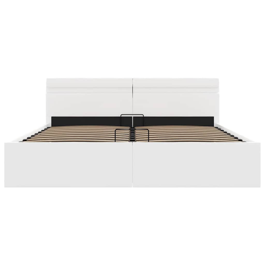 Rám Postele Led S Úložným Prostorem Bílý Umělá Kůže 160X200 Cm