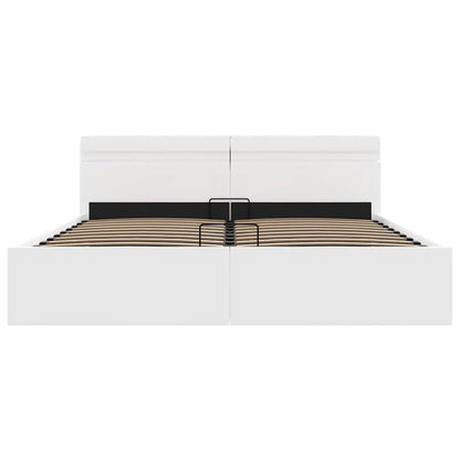 Rám Postele Led S Úložným Prostorem Bílý Umělá Kůže 160X200 Cm