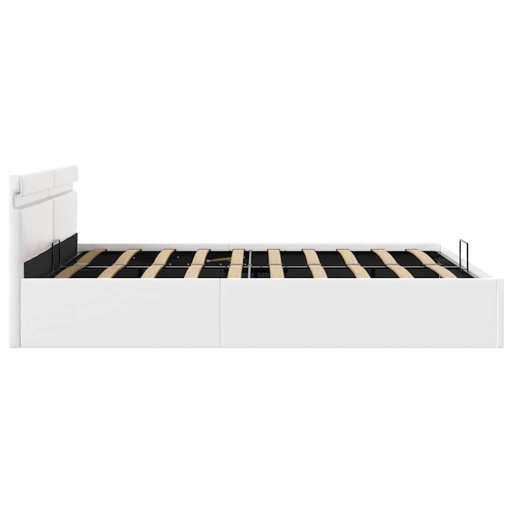Rám Postele Led S Úložným Prostorem Bílý Umělá Kůže 160X200 Cm