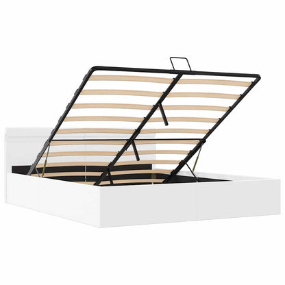 Rám Postele Led S Úložným Prostorem Bílý Umělá Kůže 160X200 Cm