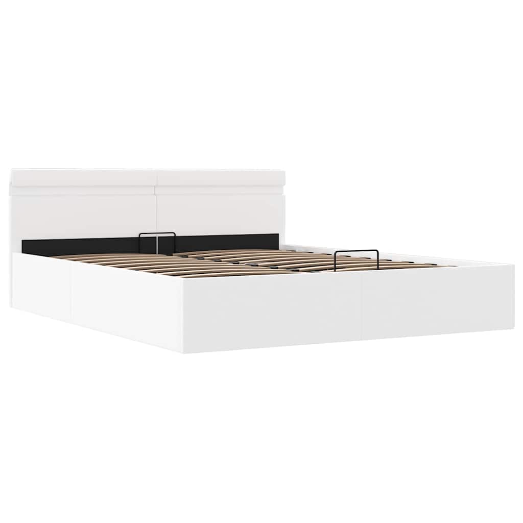 Rám Postele Led S Úložným Prostorem Bílý Umělá Kůže 180X200 Cm