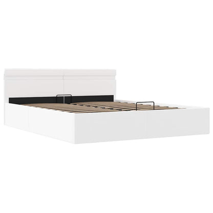 Rám Postele Led S Úložným Prostorem Bílý Umělá Kůže 180X200 Cm