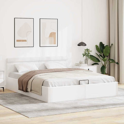 Rám Postele Led S Úložným Prostorem Bílý Umělá Kůže 180X200 Cm