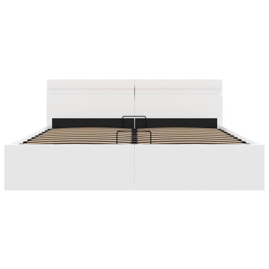Rám Postele Led S Úložným Prostorem Bílý Umělá Kůže 180X200 Cm