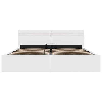 Rám Postele Led S Úložným Prostorem Bílý Umělá Kůže 180X200 Cm