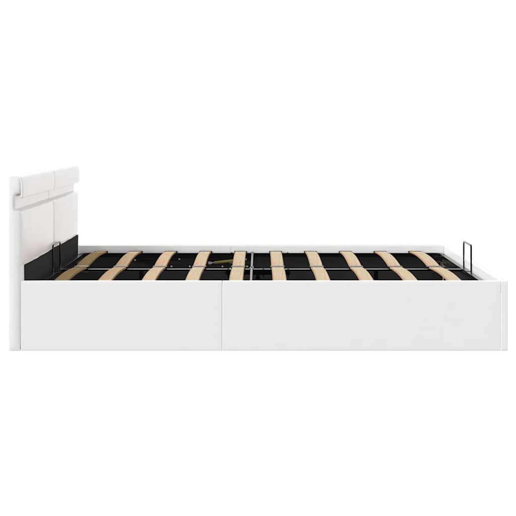 Rám Postele Led S Úložným Prostorem Bílý Umělá Kůže 180X200 Cm
