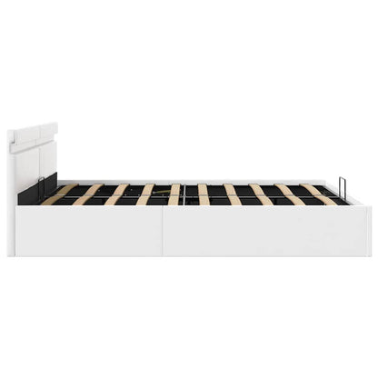 Rám Postele Led S Úložným Prostorem Bílý Umělá Kůže 180X200 Cm