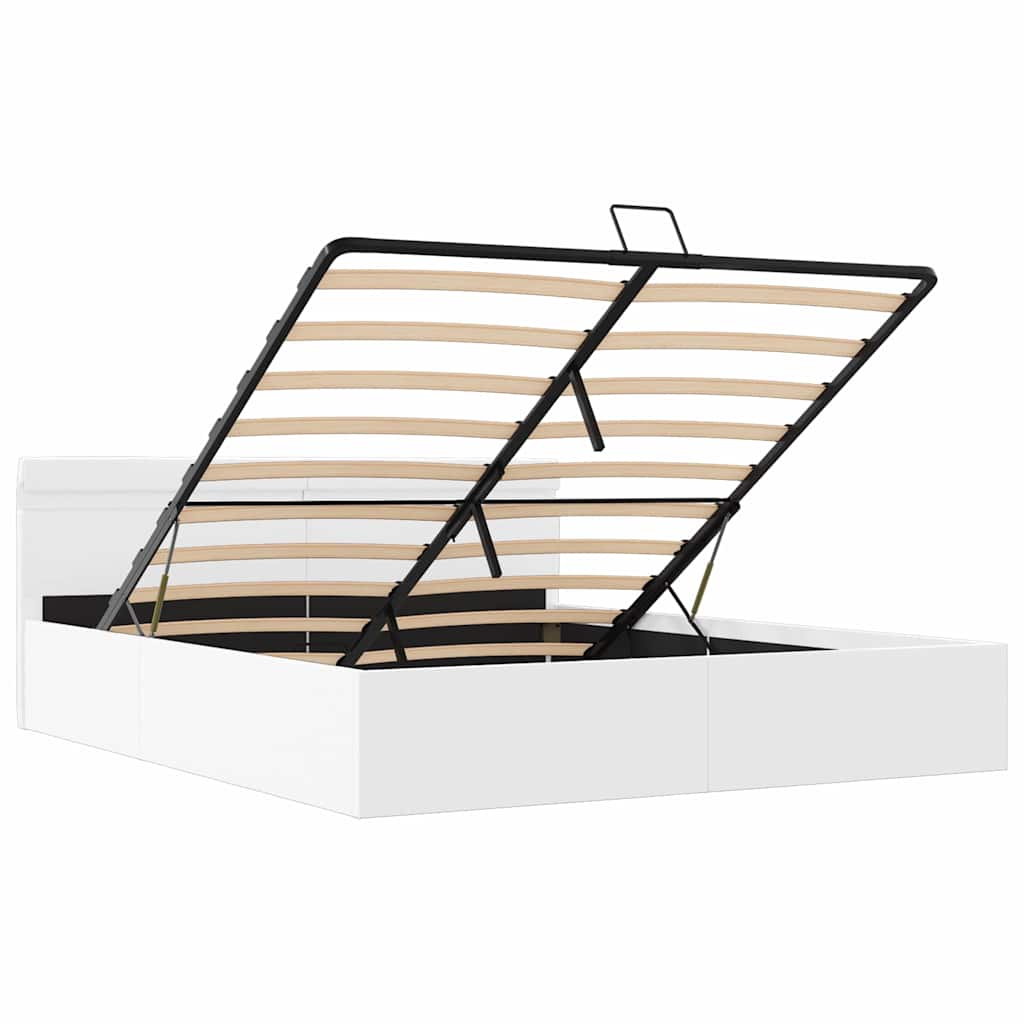 Rám Postele Led S Úložným Prostorem Bílý Umělá Kůže 180X200 Cm